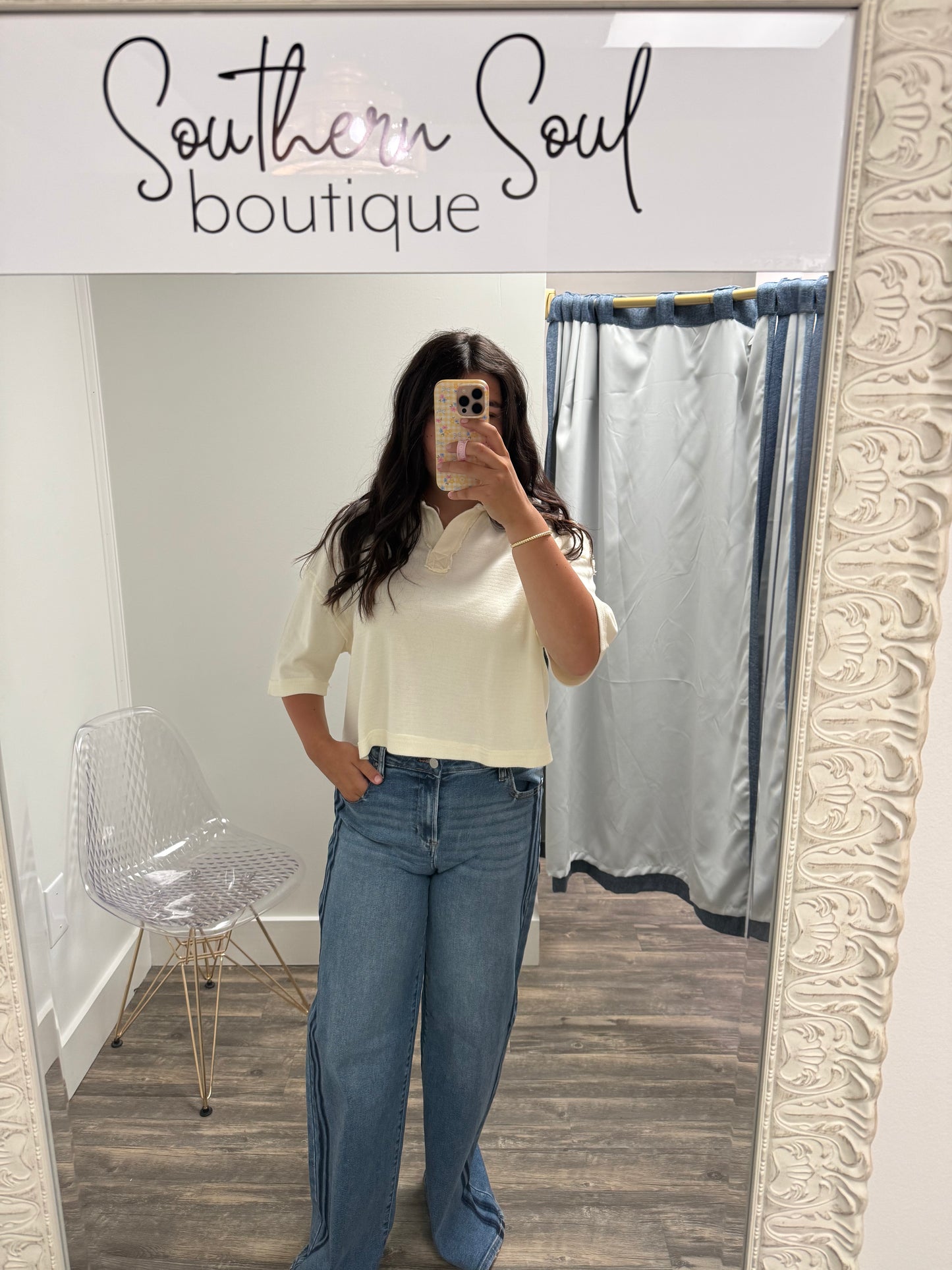 Slouchy Wide Leg Jeans W/ Side Stripe