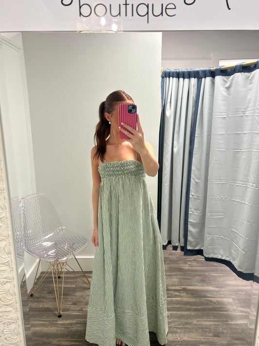 Smocked Stripe Maxi Dress