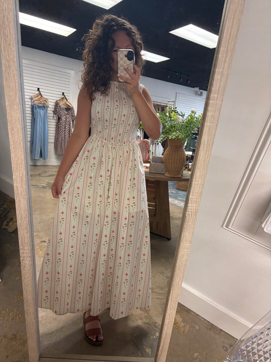 Floral Print Smocked Maxi Dress