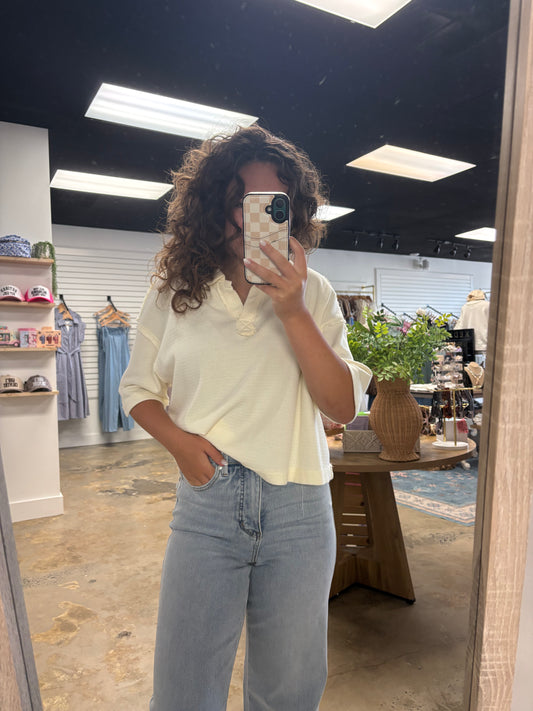 Oversized Collar Short Sleeve Top