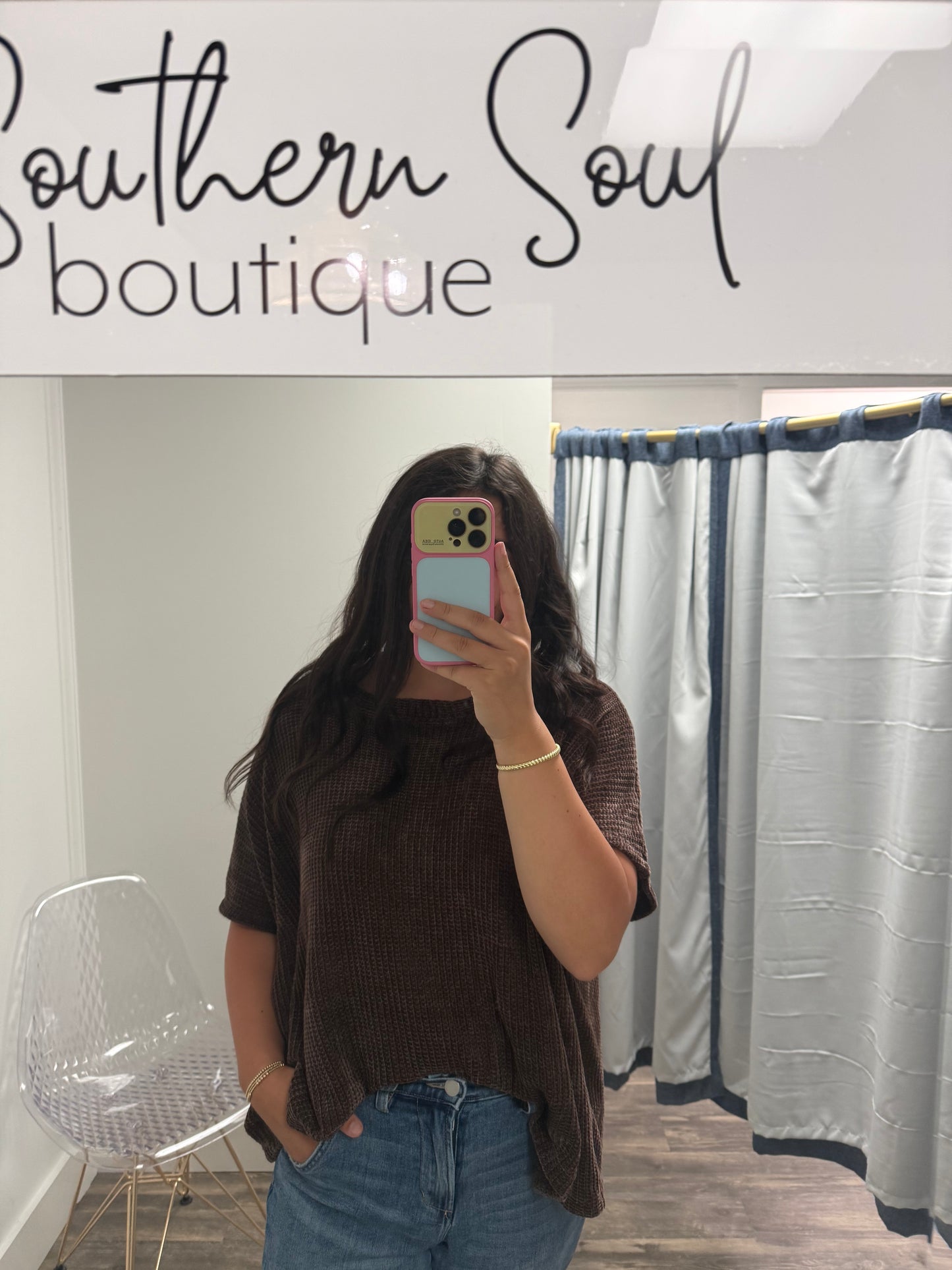 Chenille Waffle Sleeve Sweater