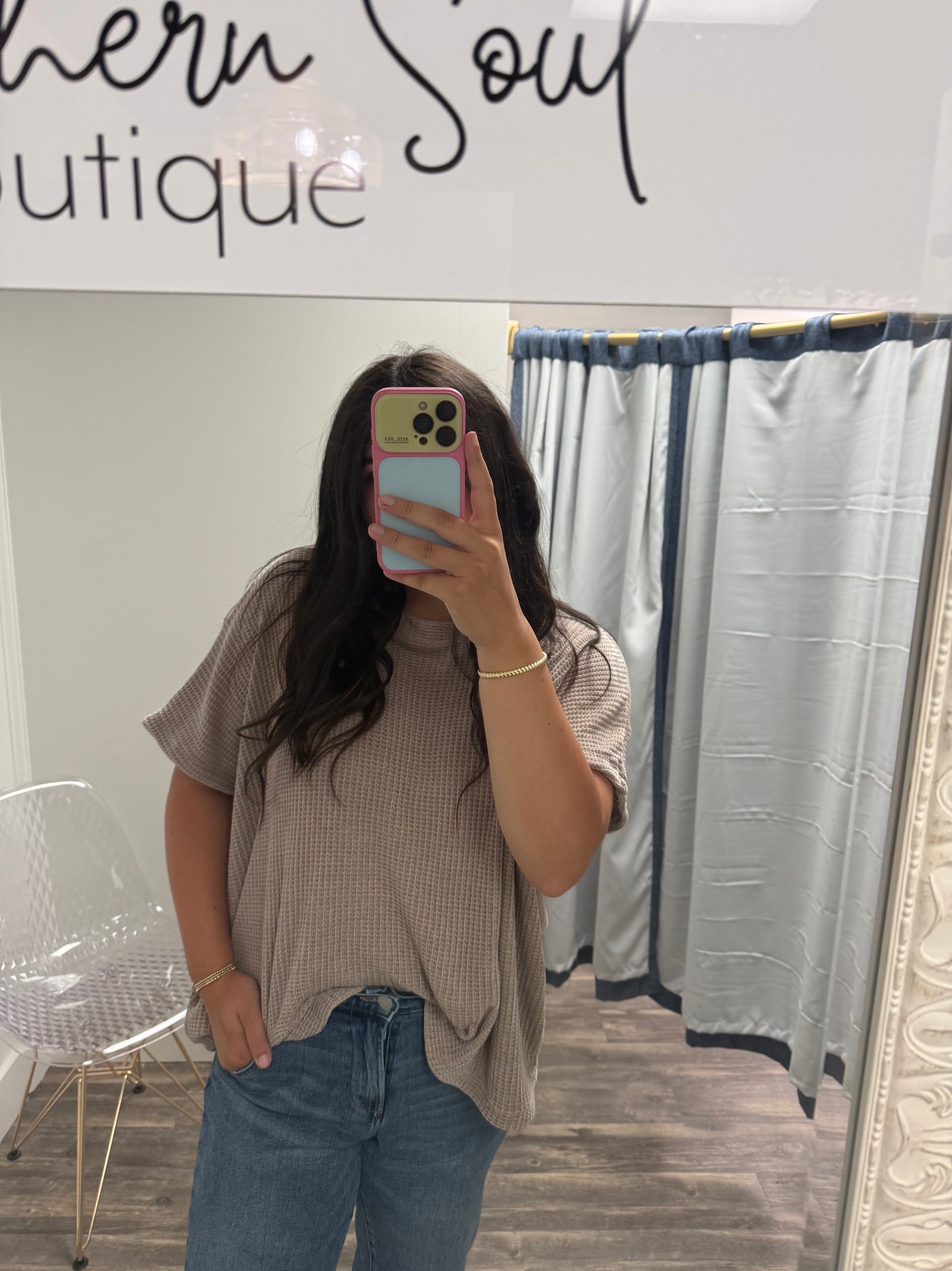 Chenille Waffle Sleeve Sweater