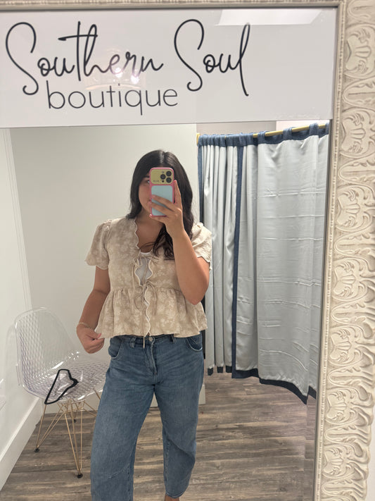 Floral Embroidery Peplum Top