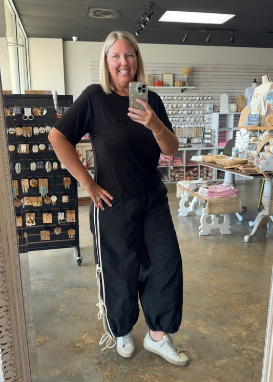 Side Stripe Tie Strap Track Joggers