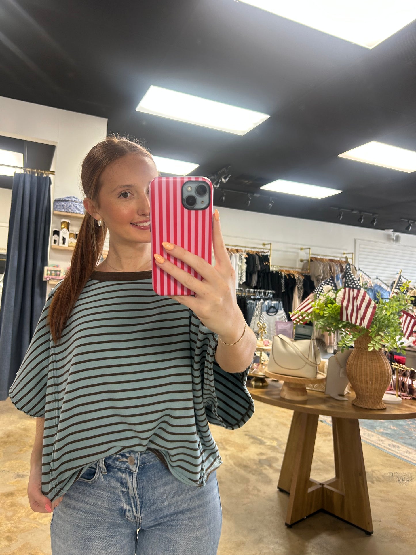 Stripe Short Sleeve Oversized Top