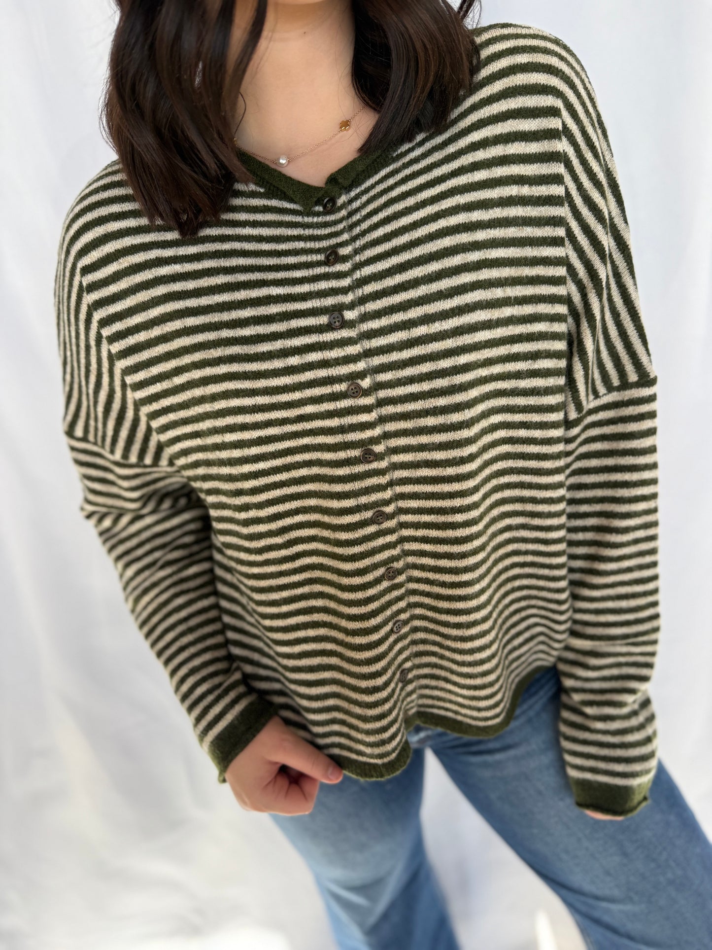 Stripe Raw Edge Cardigan