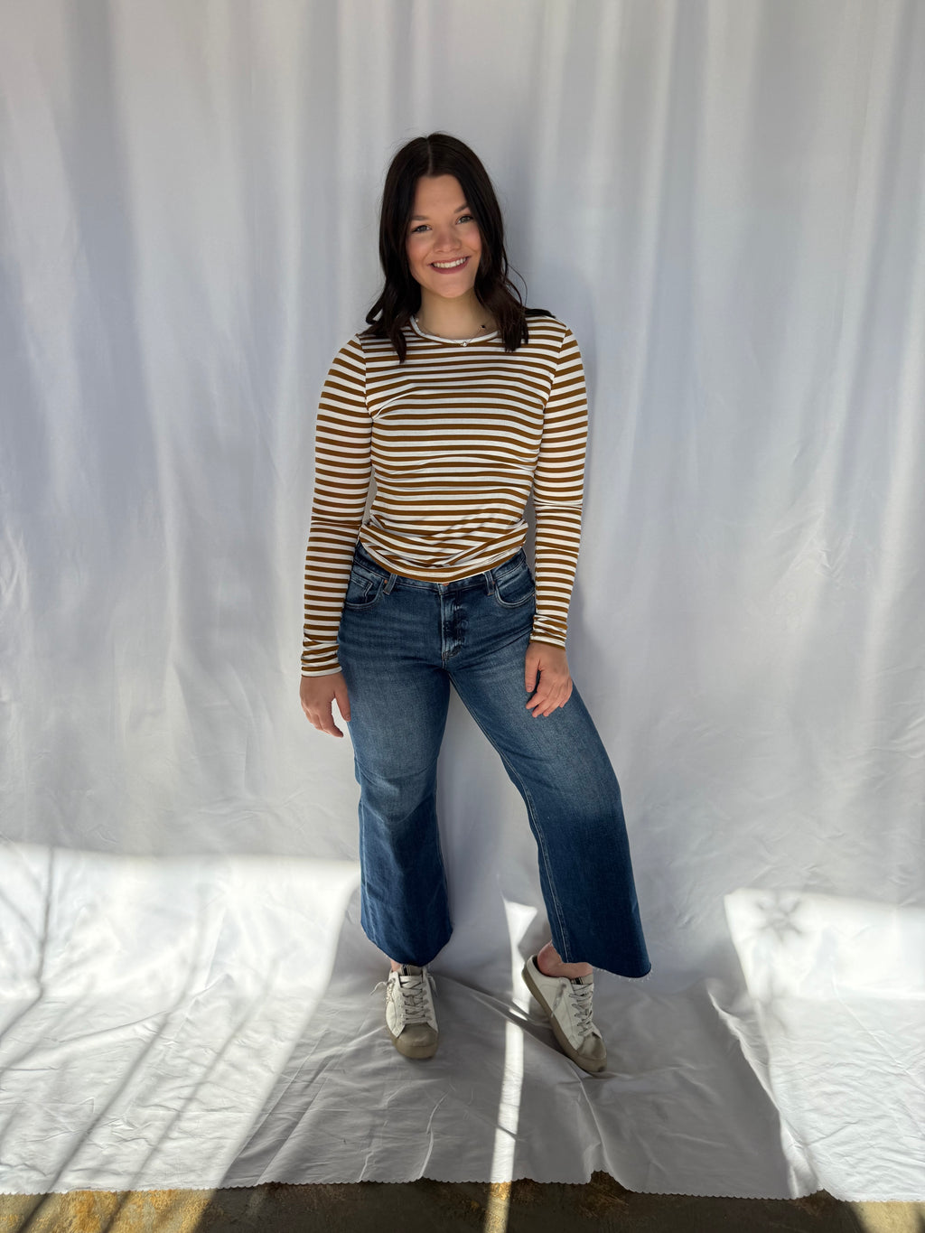 Striped Crew Neck Fitted Long Sleeve Top