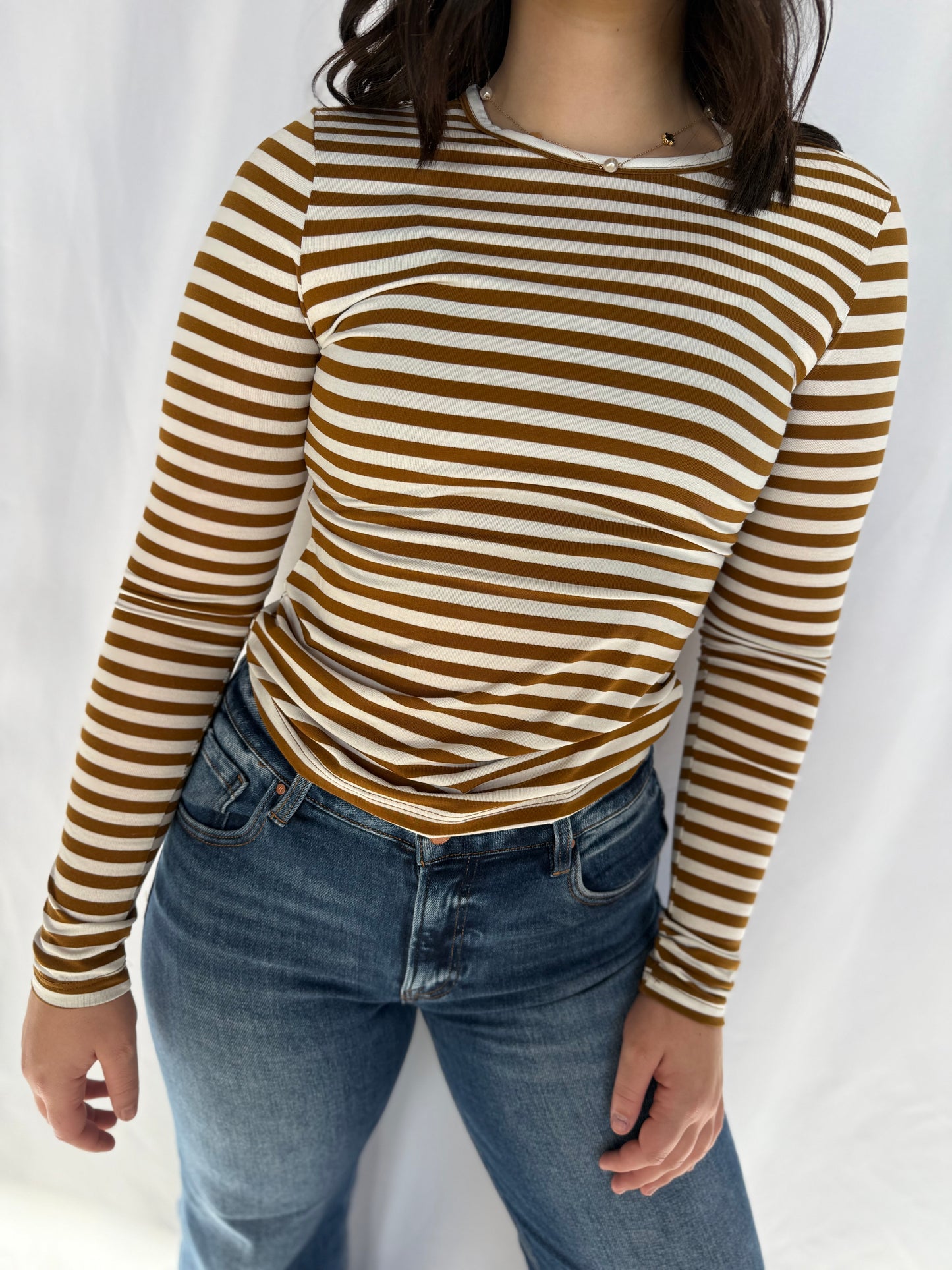 Striped Crew Neck Fitted Long Sleeve Top