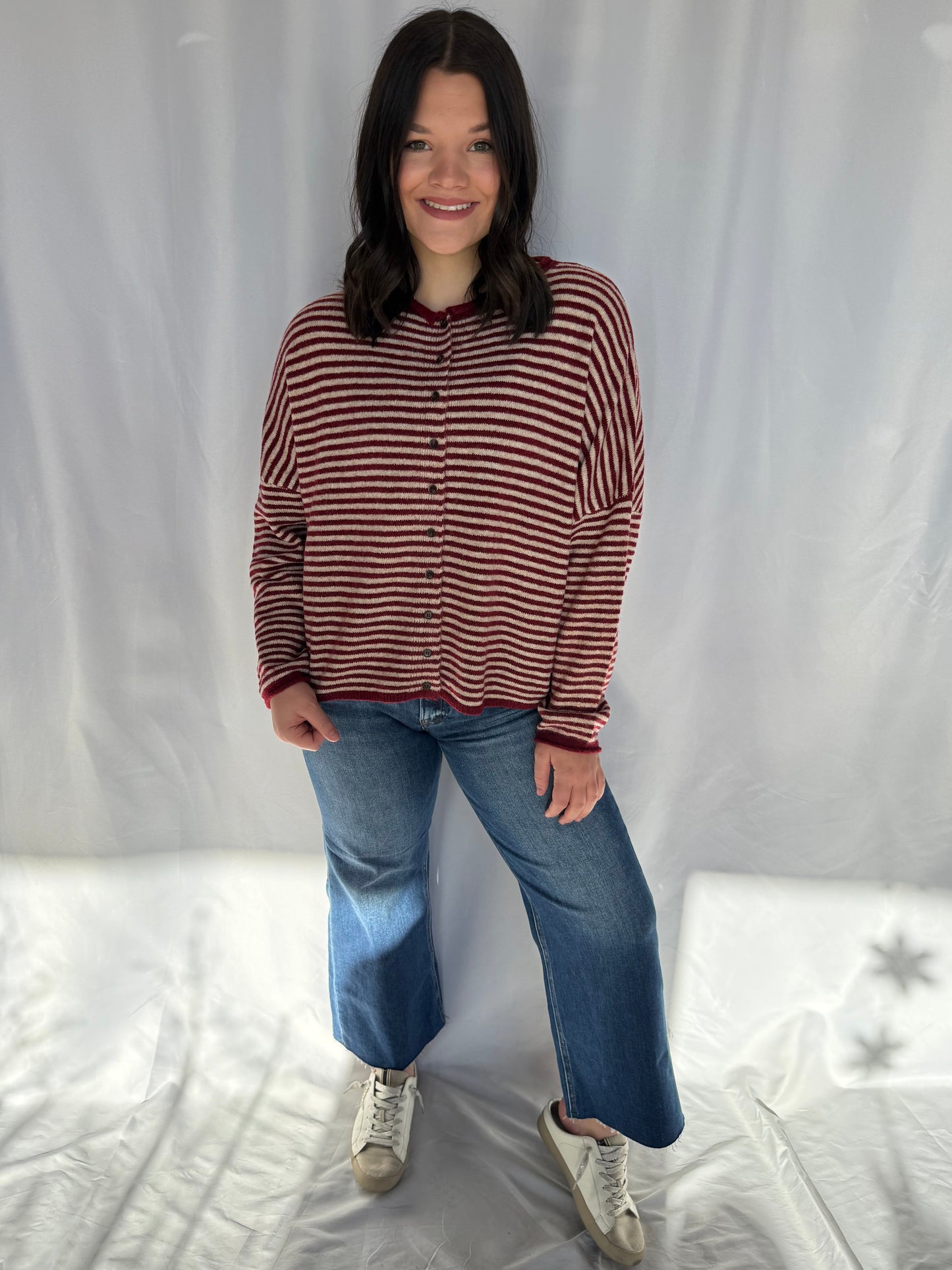 Stripe Raw Edge Cardigan