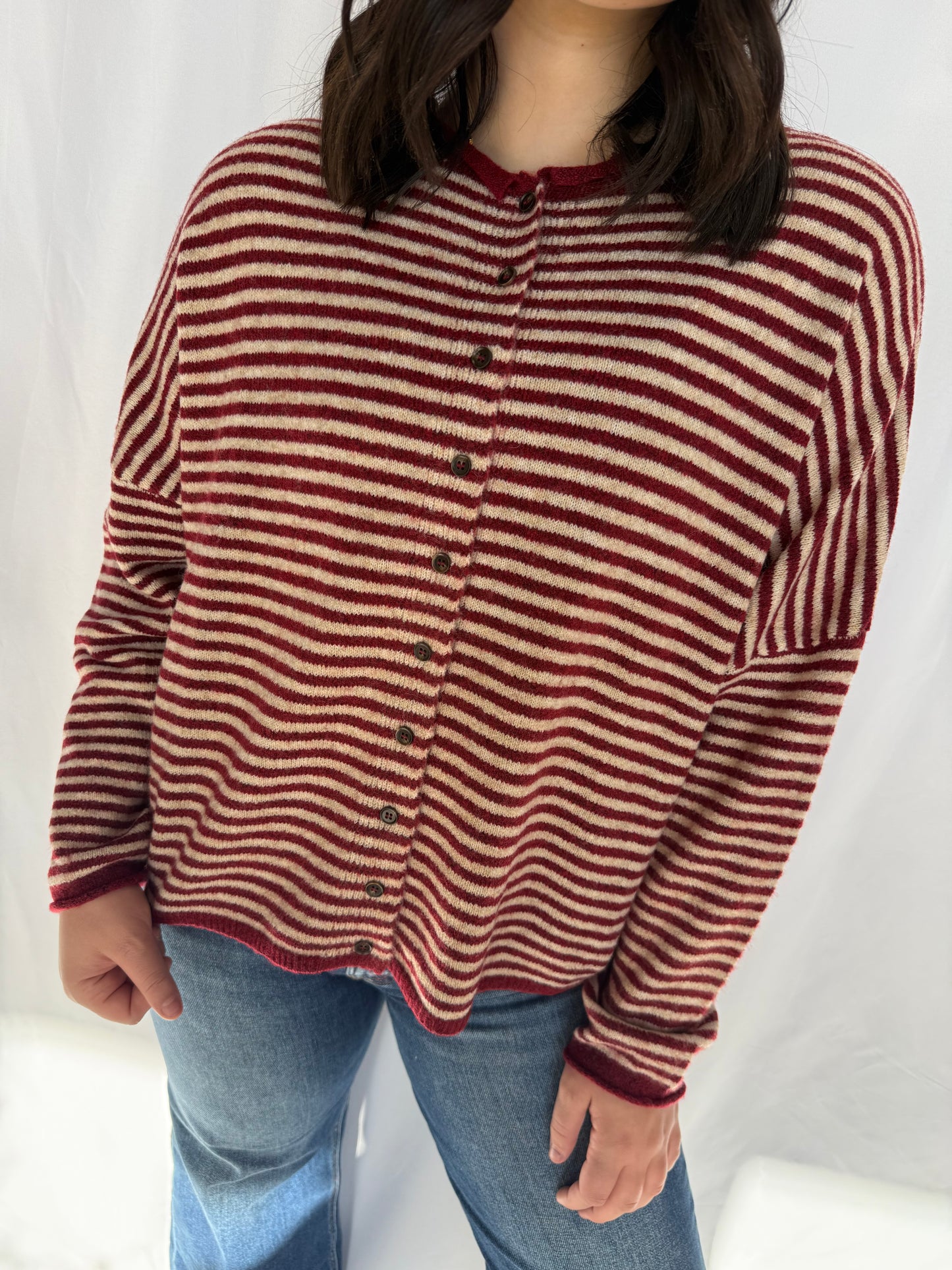 Stripe Raw Edge Cardigan