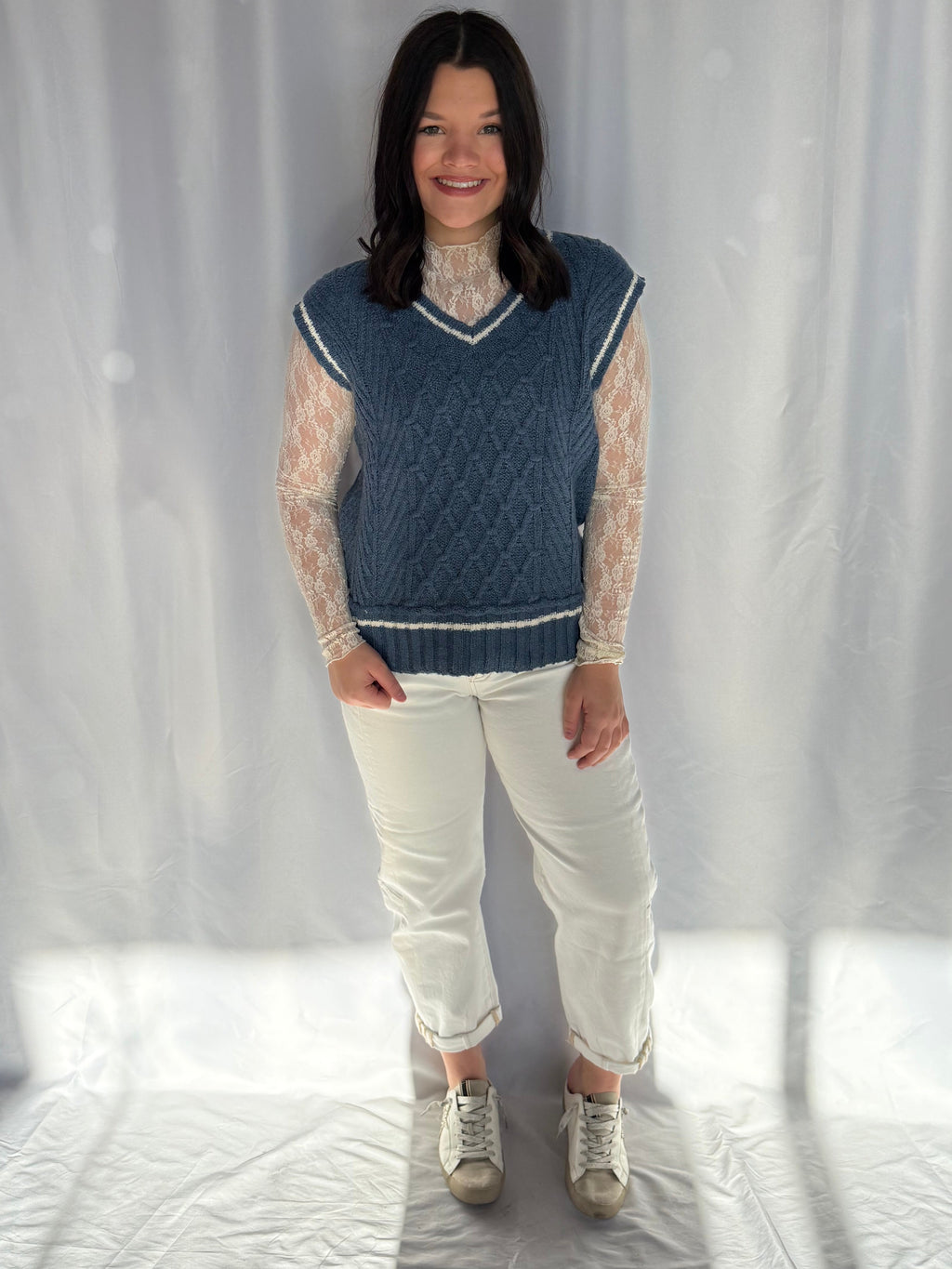 Varsity Cable Knit Sweater Vest