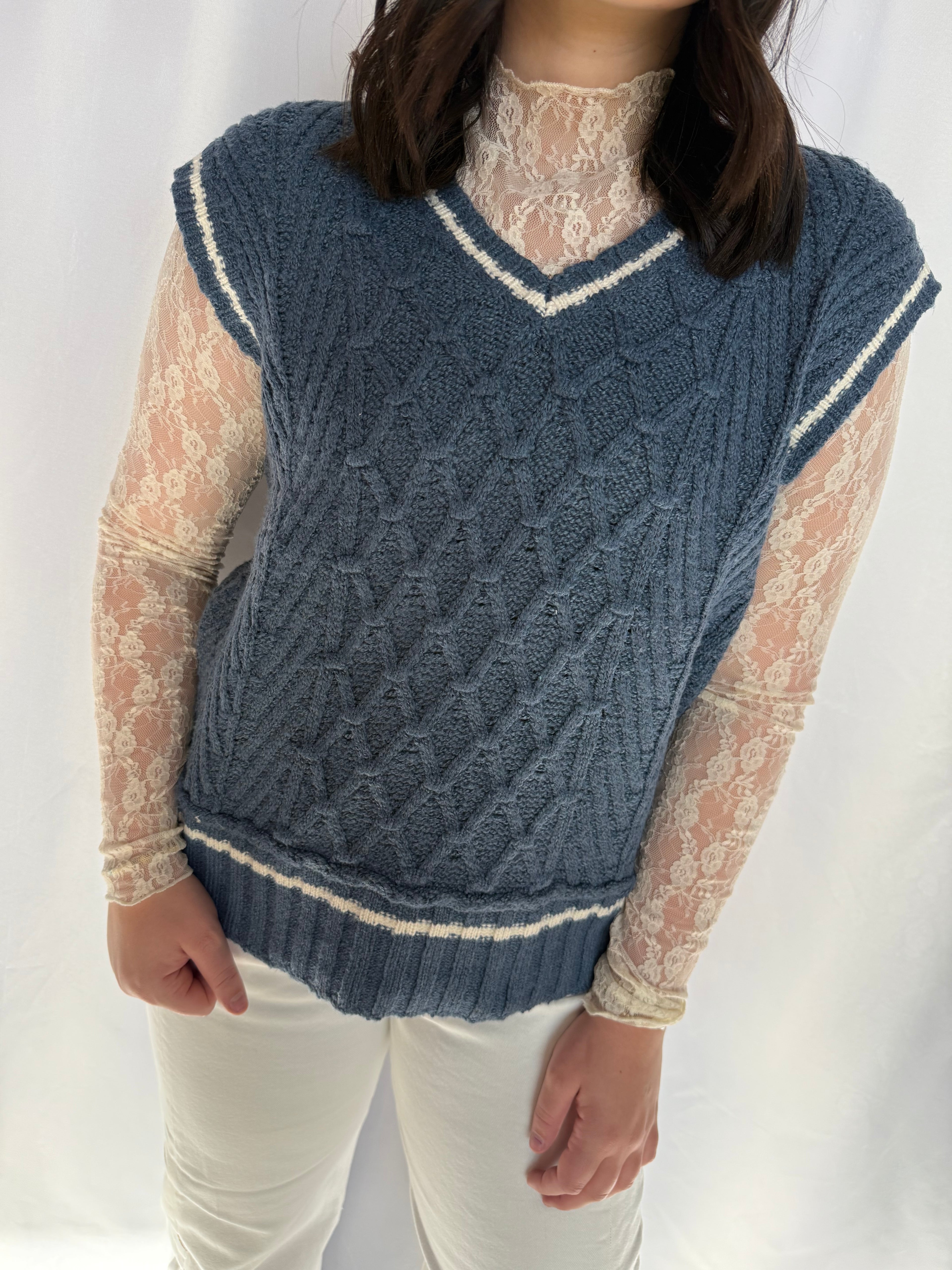 Varsity Cable Knit Sweater Vest