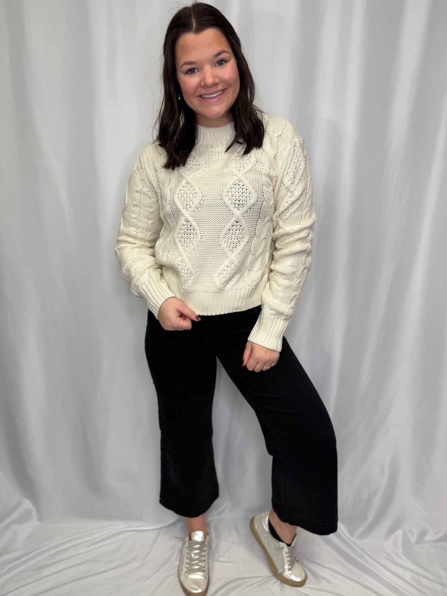 Textured Cable-knit High Neck Sweater