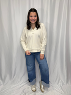 Hooded V Neck Raw Edge Top