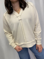 Hooded V Neck Raw Edge Top