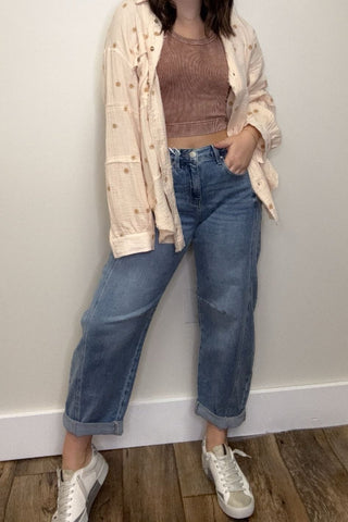 HR Boyfriend-Cuffed Barrel Jeans