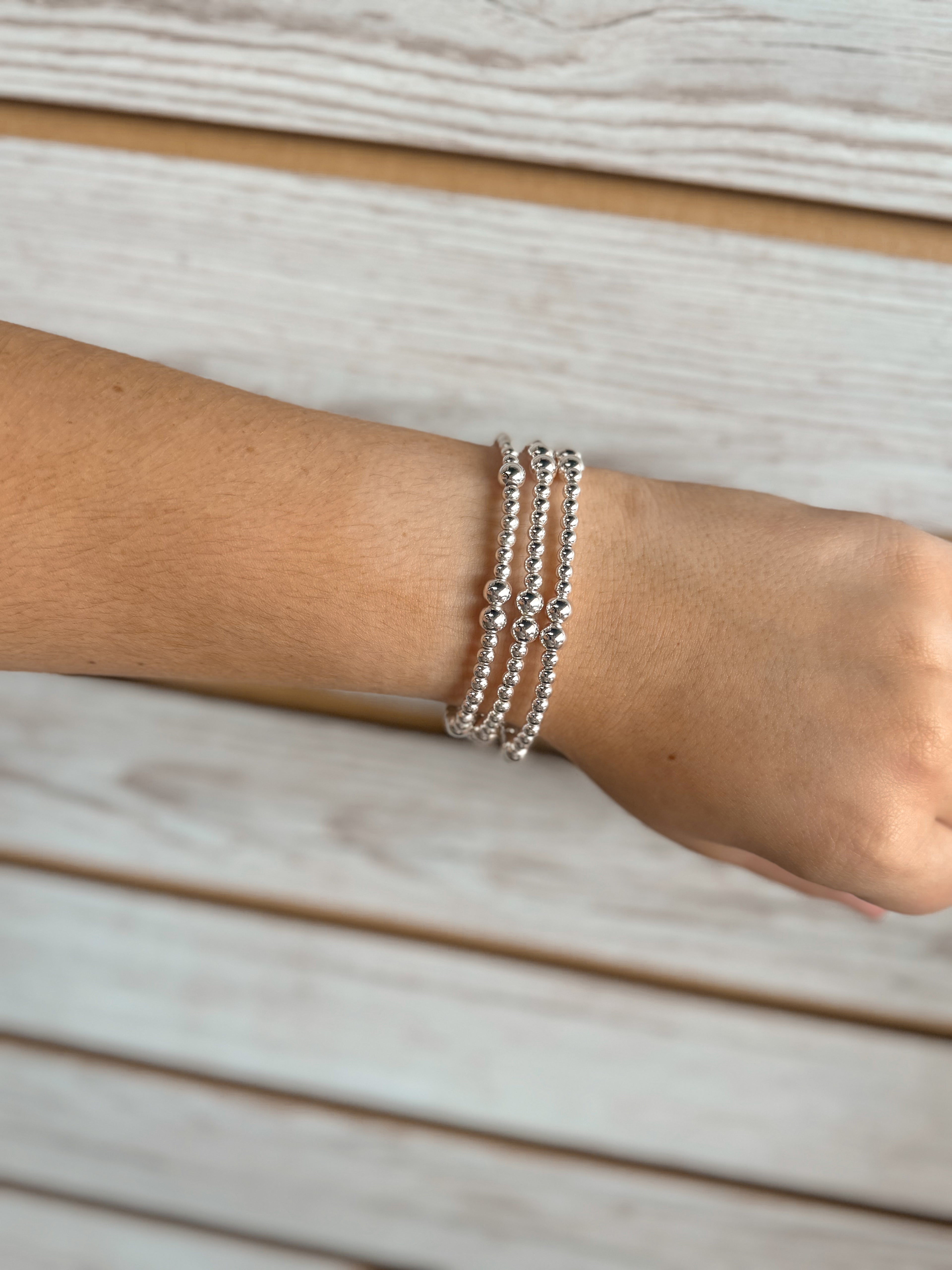 Silver Beaded Water Resistant Bracelet