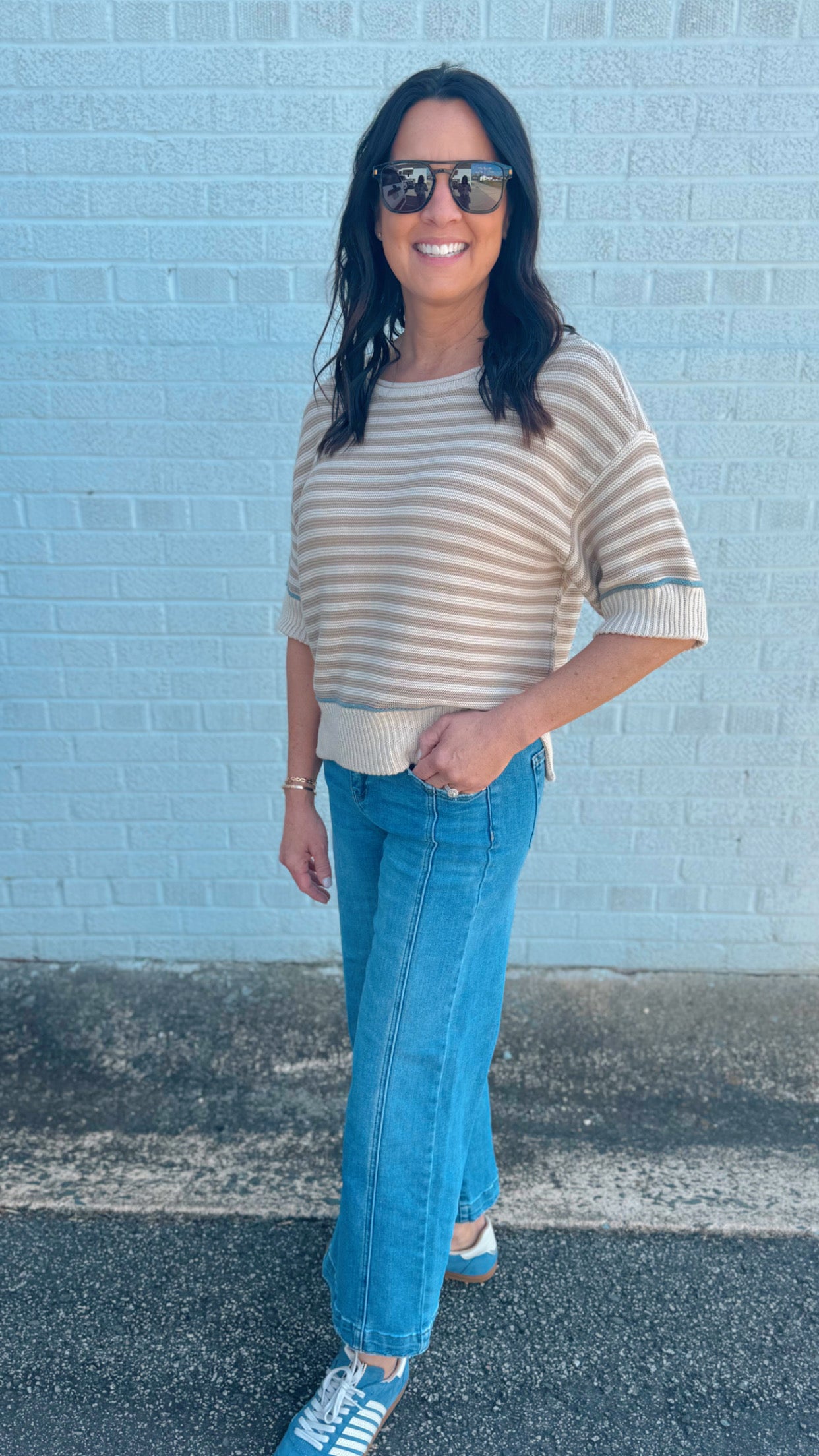 Stripe  Contrast Trim Sweater