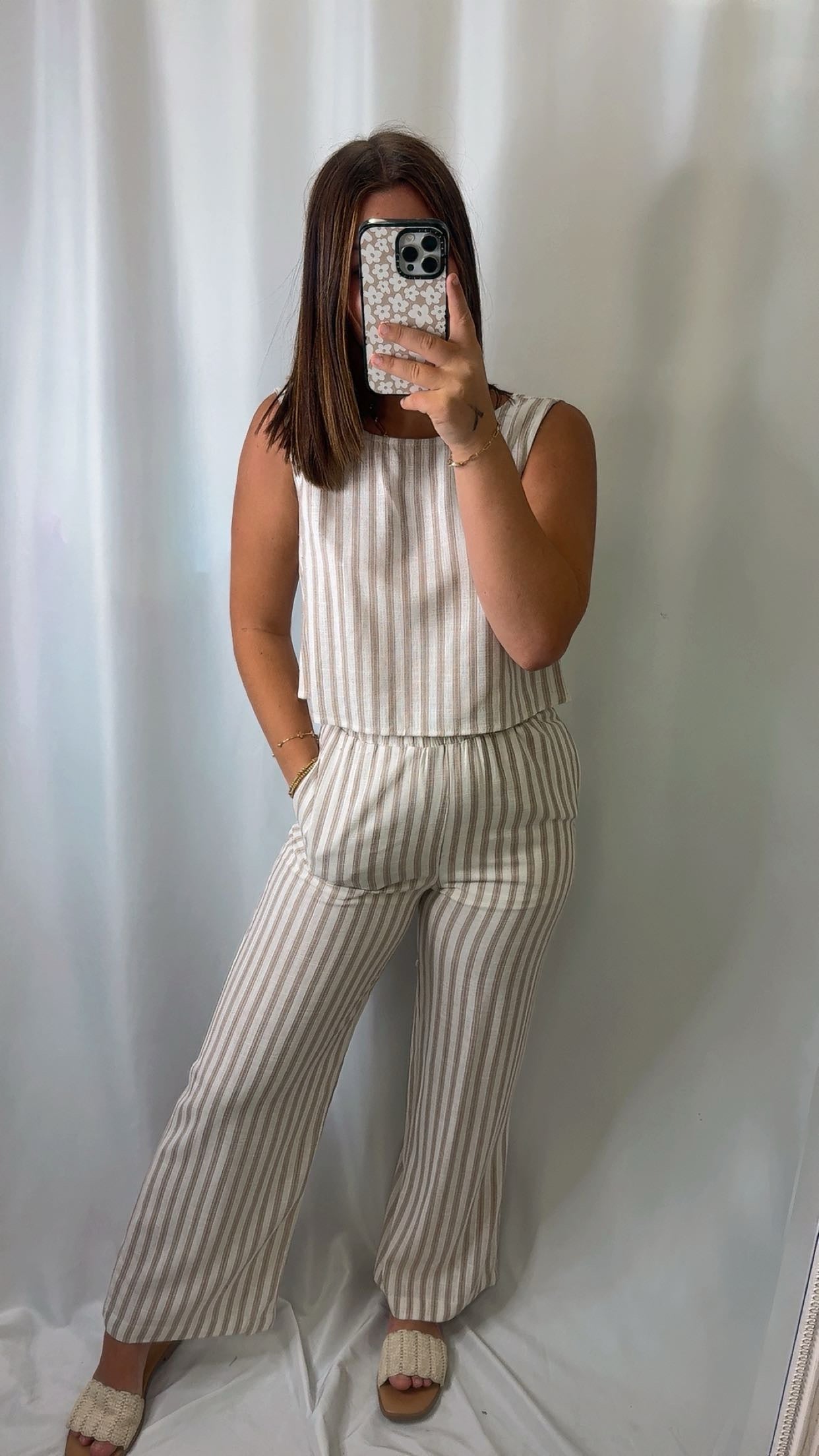 Stripe Linen Back Tie Detail Set
