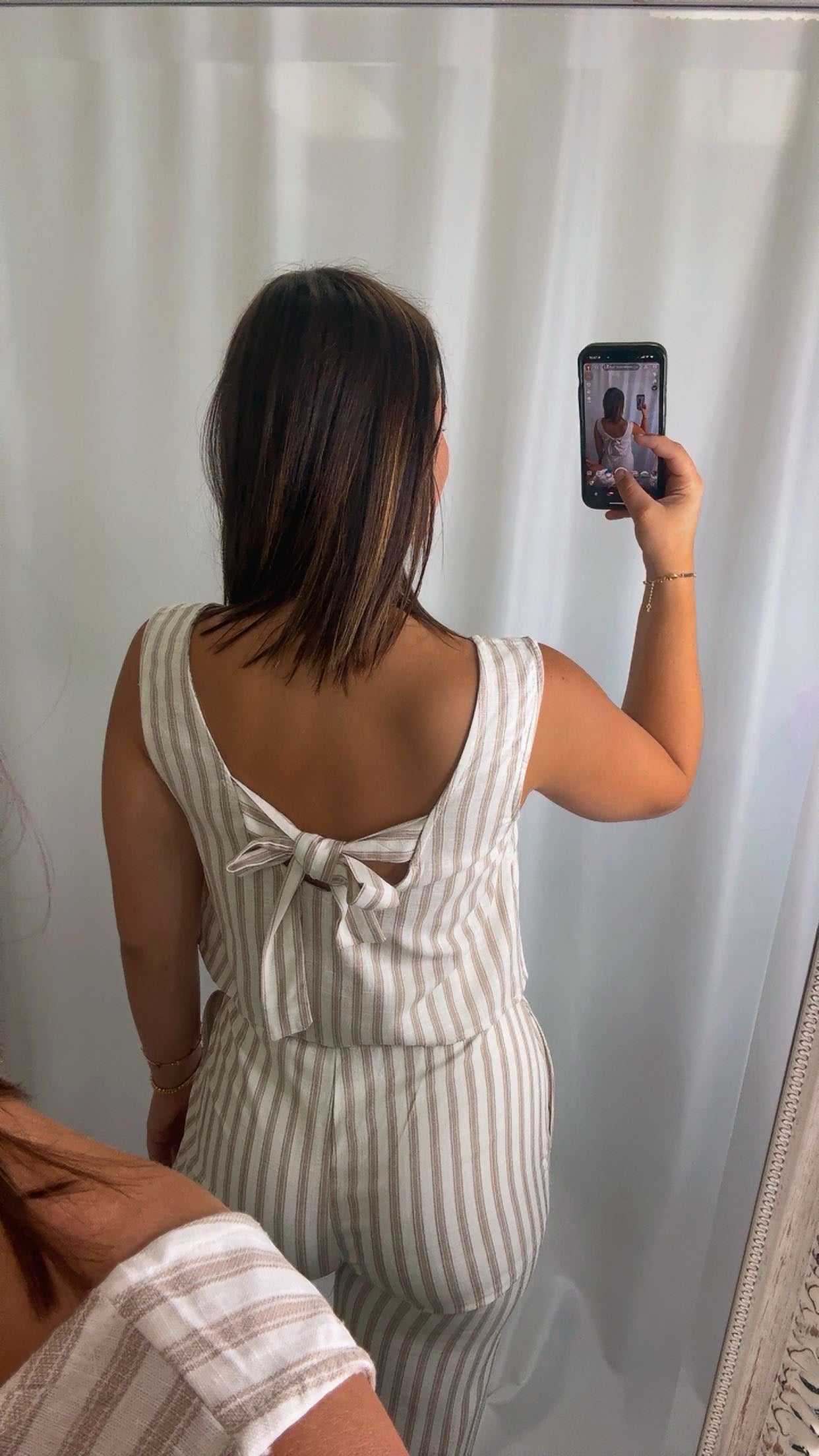 Stripe Linen Back Tie Detail Set