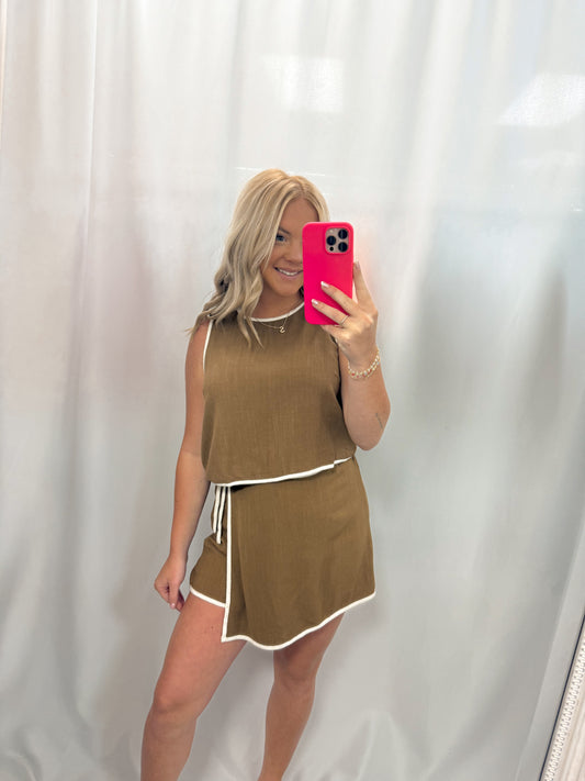 Trim Linen Skort Set