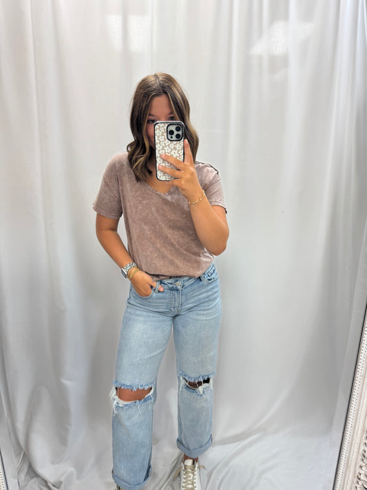 Washed Scoop Neck Knit Top