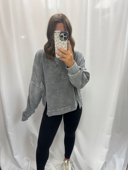 Washed Exposed Seam Side Slit Knit Top