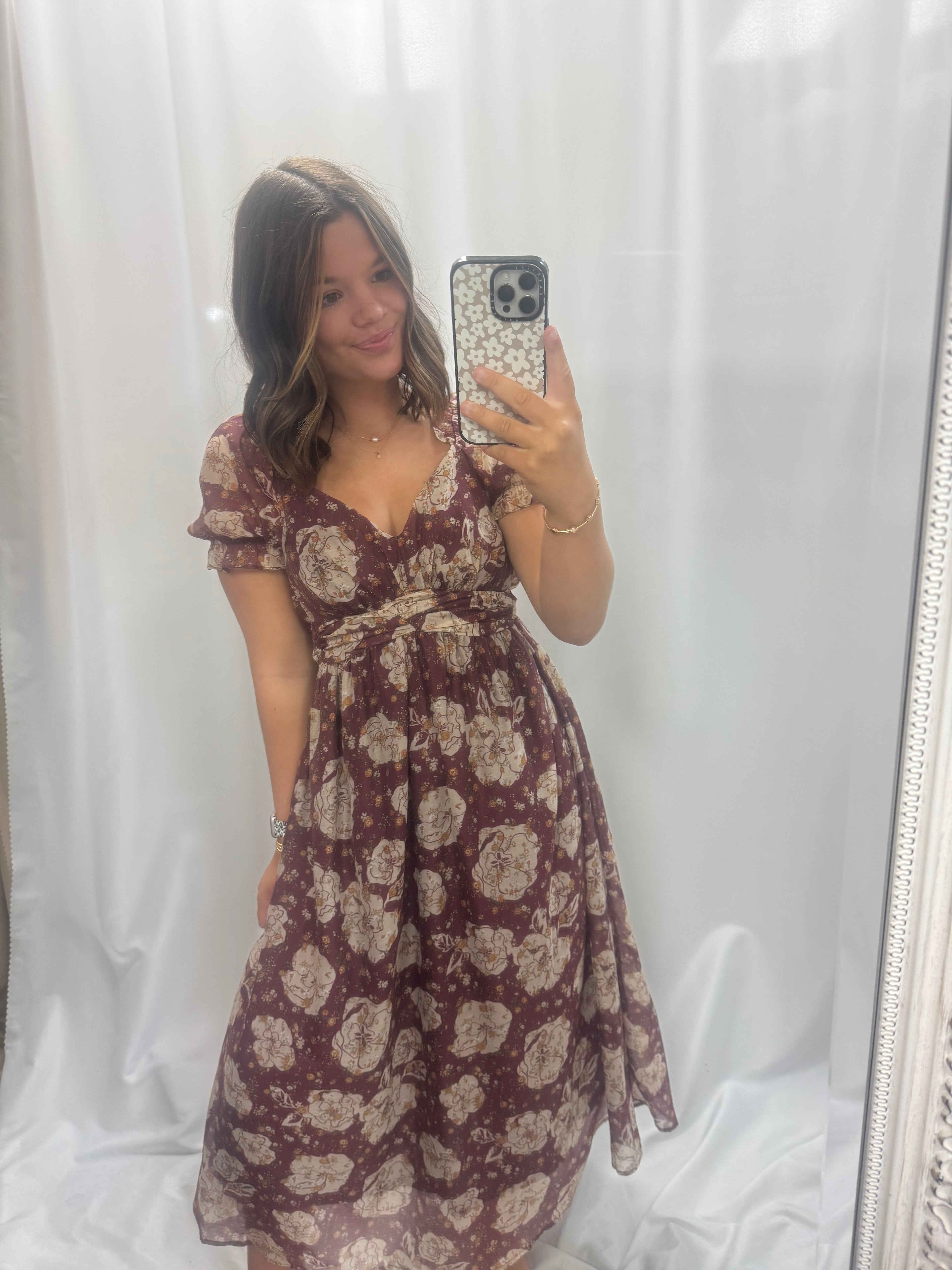 Floral Sweetheart Neck Back Tie Midi Dress