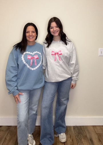 Grey Bow Pearl Heart Sweatshirt