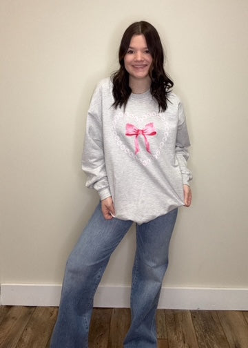 Grey Bow Pearl Heart Sweatshirt