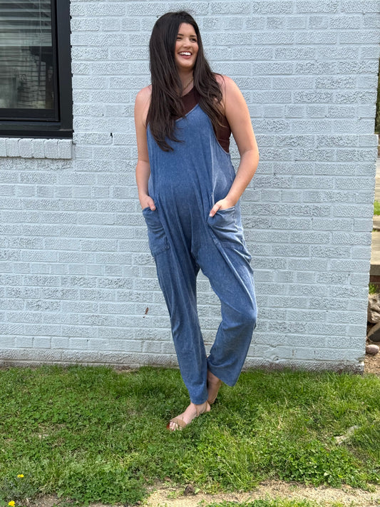 Mineral Wash Spaghetti Strap Jumpsuit
