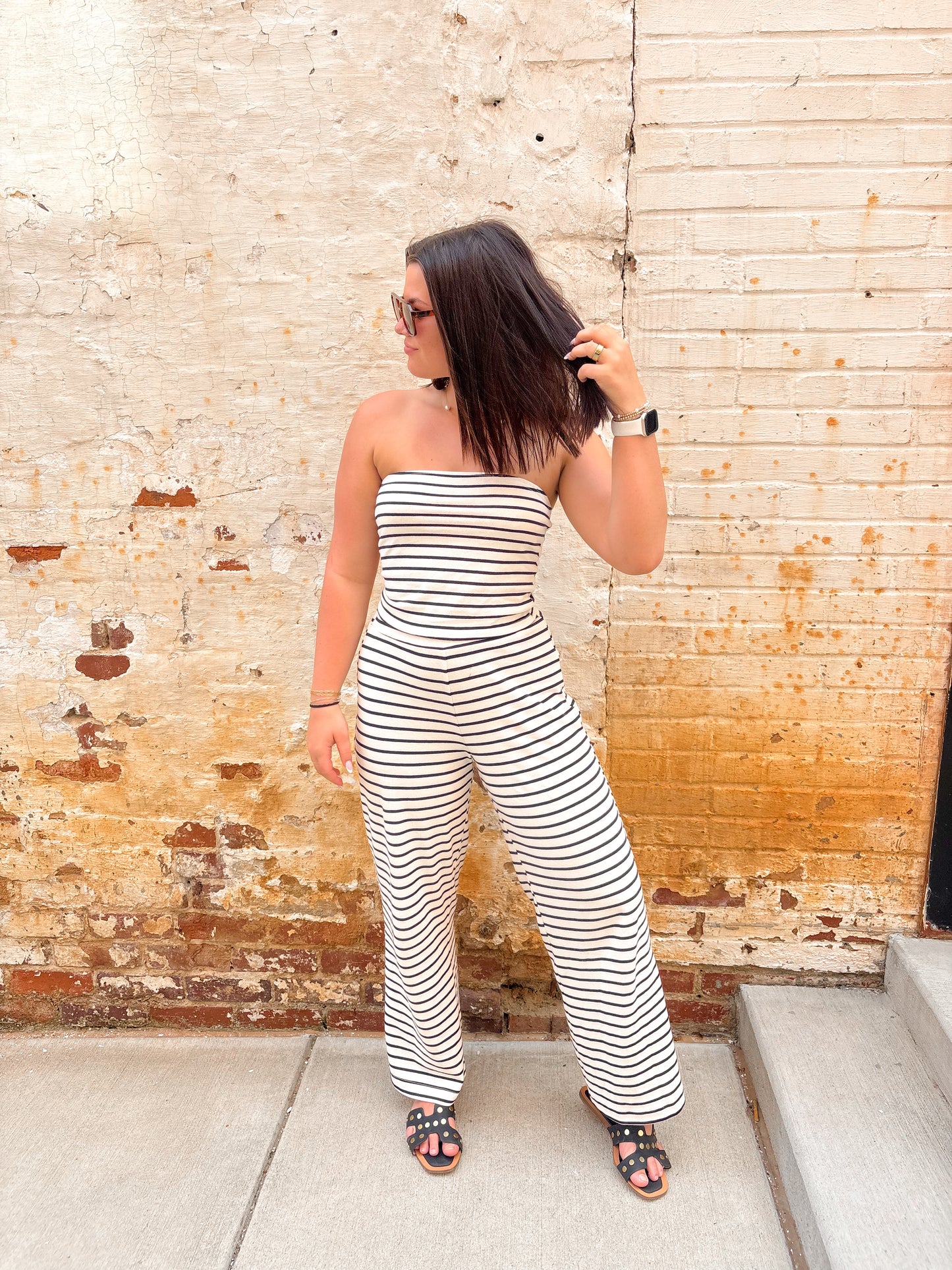 Stripe Wide Leg Knit Lounge Set