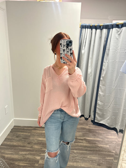 Raw Edge Ribbed Knit Top