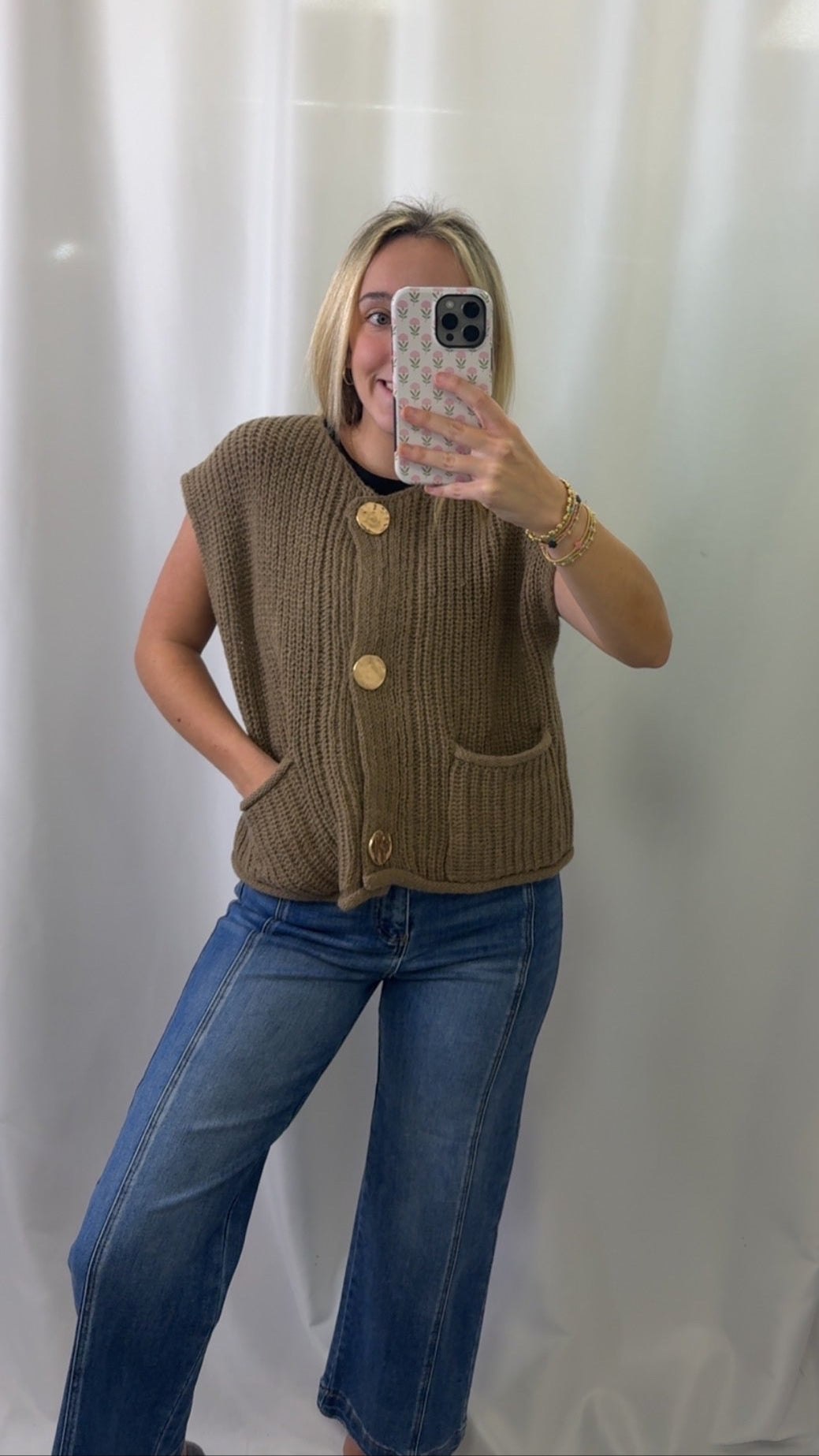 Metal Button Front Sweater Vest