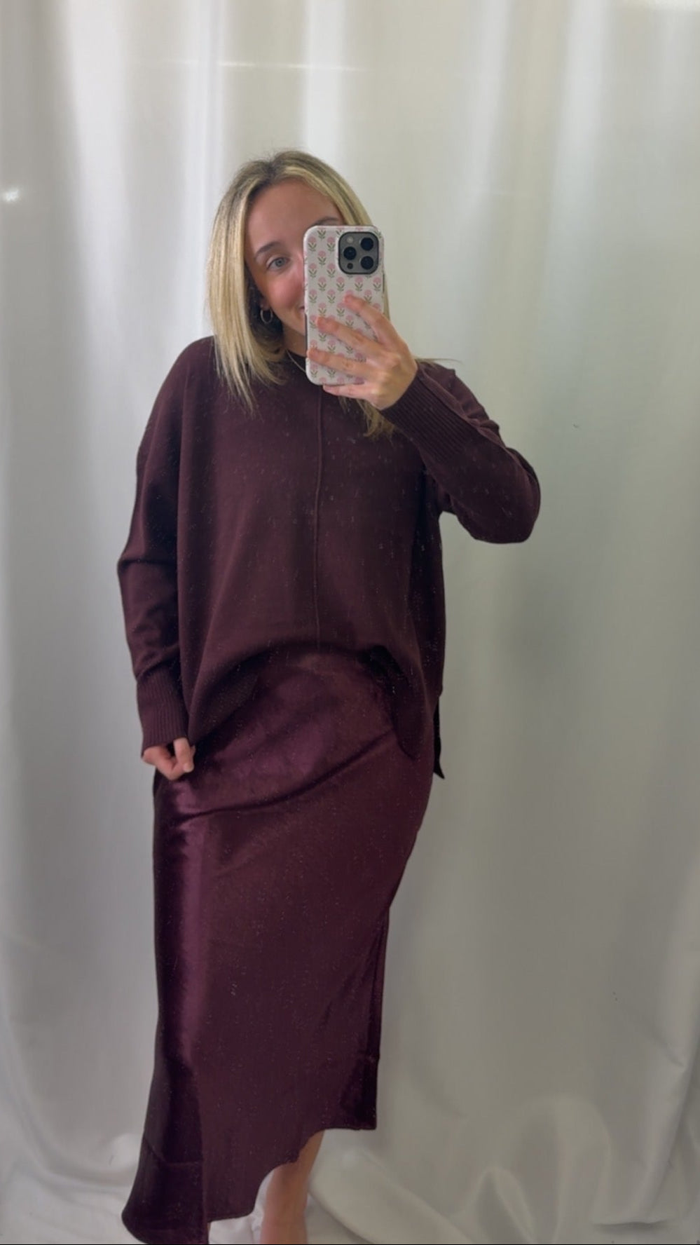 HW Satin A-line Midi Skirt