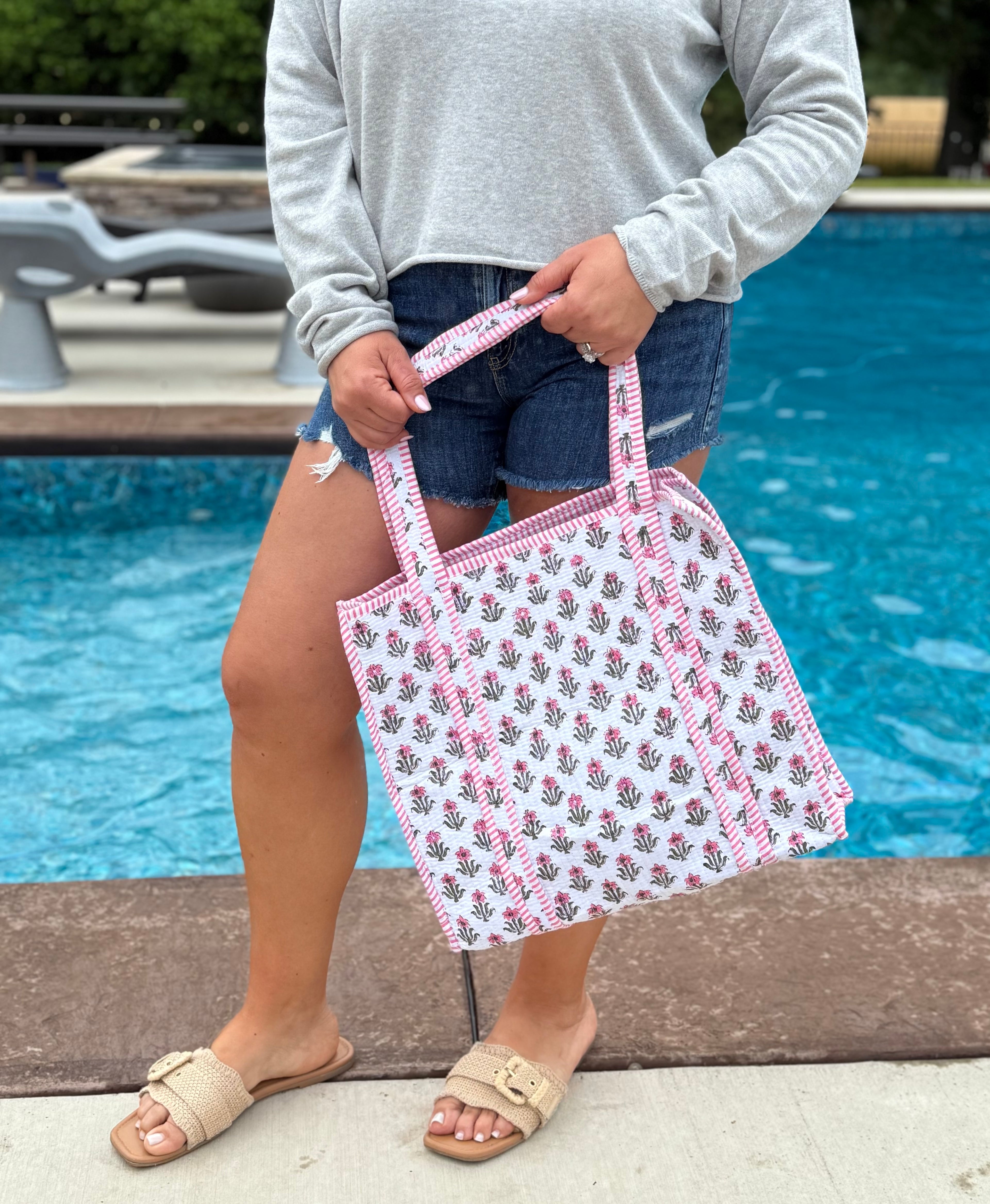 Sutton Pink and White Floral Tote Bag