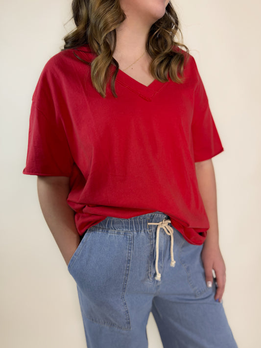 Washed V-neck Oversized Tee