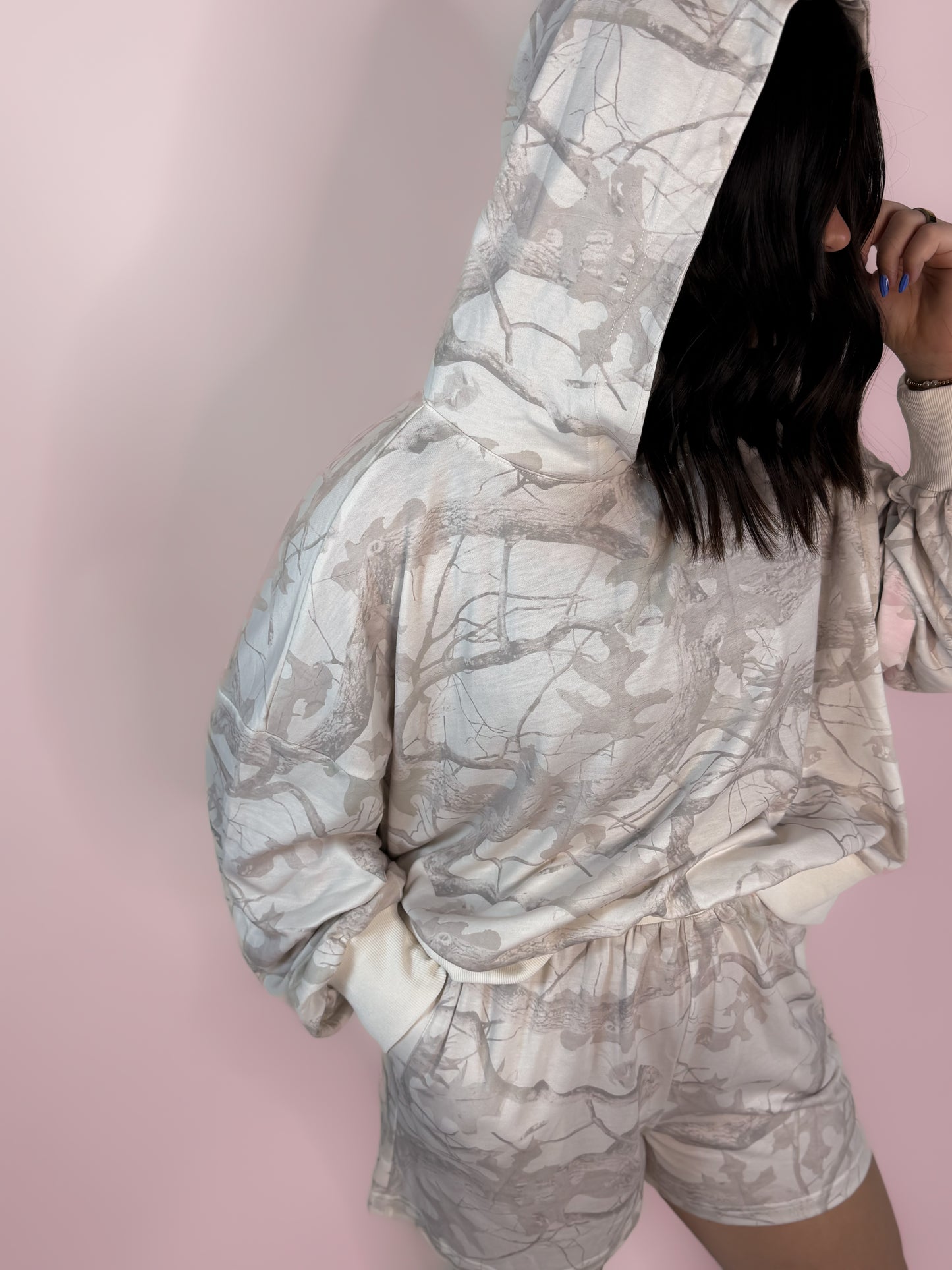 Camo Print Hoodie Shorts Set