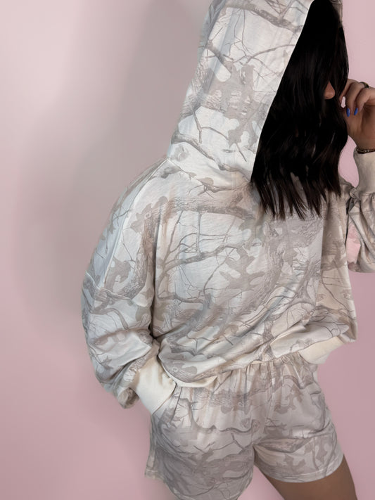 Camo Print Hoodie Shorts Set