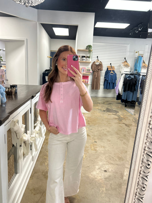 Boxy Fit Henley Short Sleeve Top