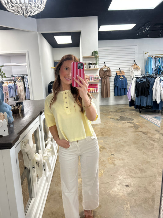 Boxy Short Sleeve Henley Crop Top