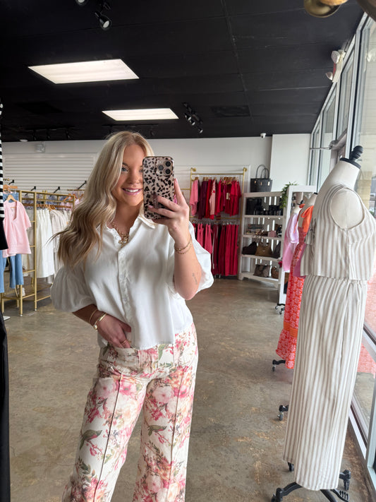 Floral Patch Pocket Pants