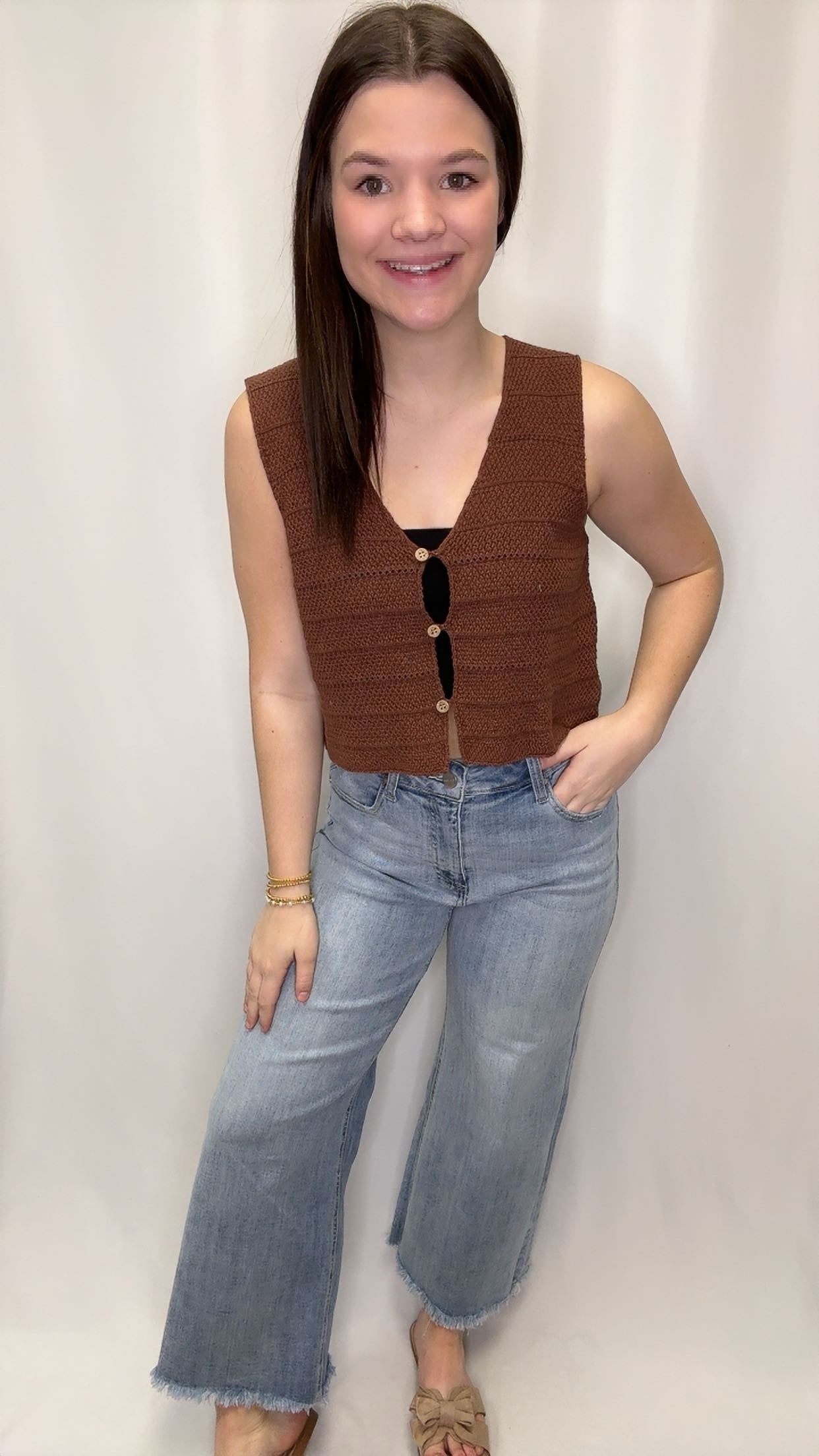 Neck Sleeveless Sweater Vest