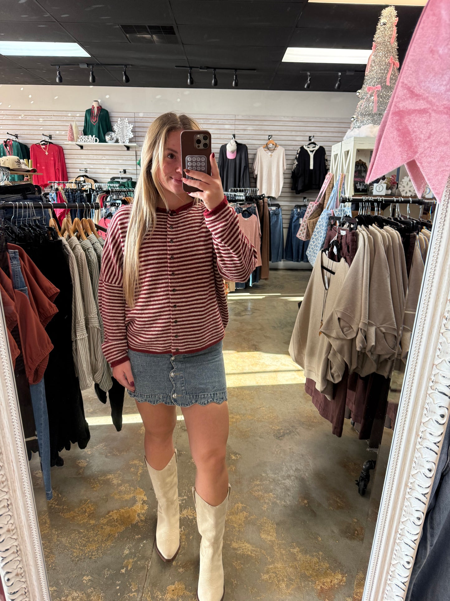 Stripe Raw Edge Cardigan