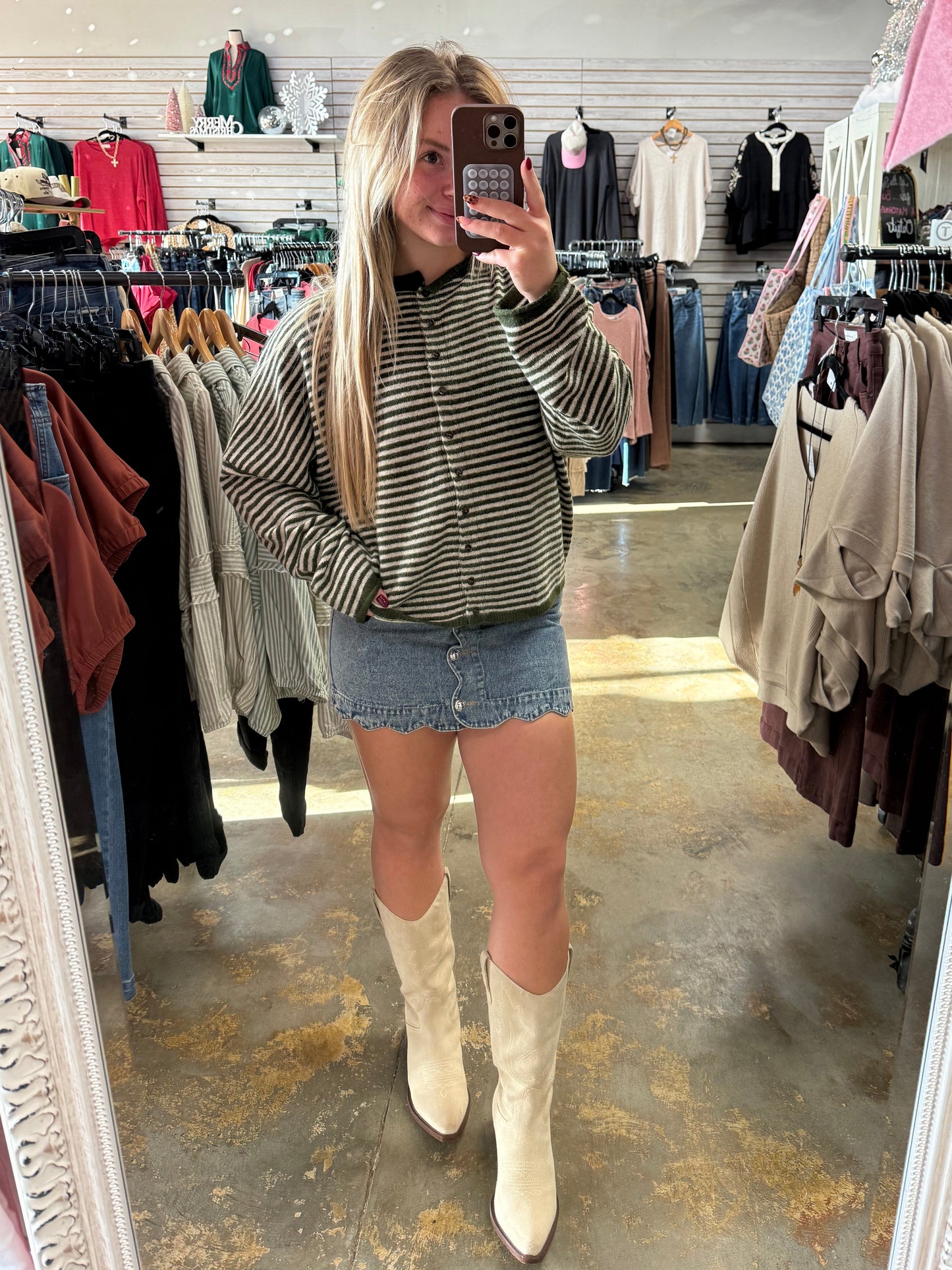 Stripe Raw Edge Cardigan