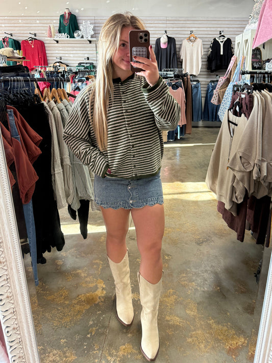 Stripe Raw Edge Cardigan