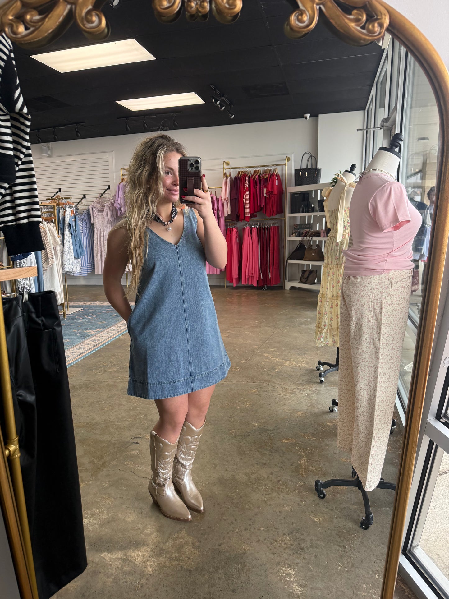 Washed Denim Sleeveless Mini Dress