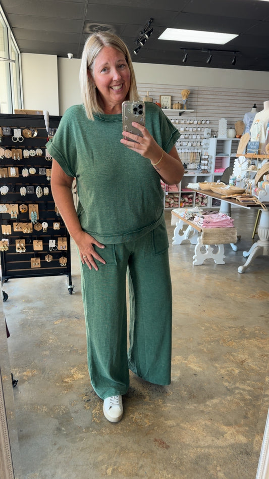Washed Tee & Long Pants Set