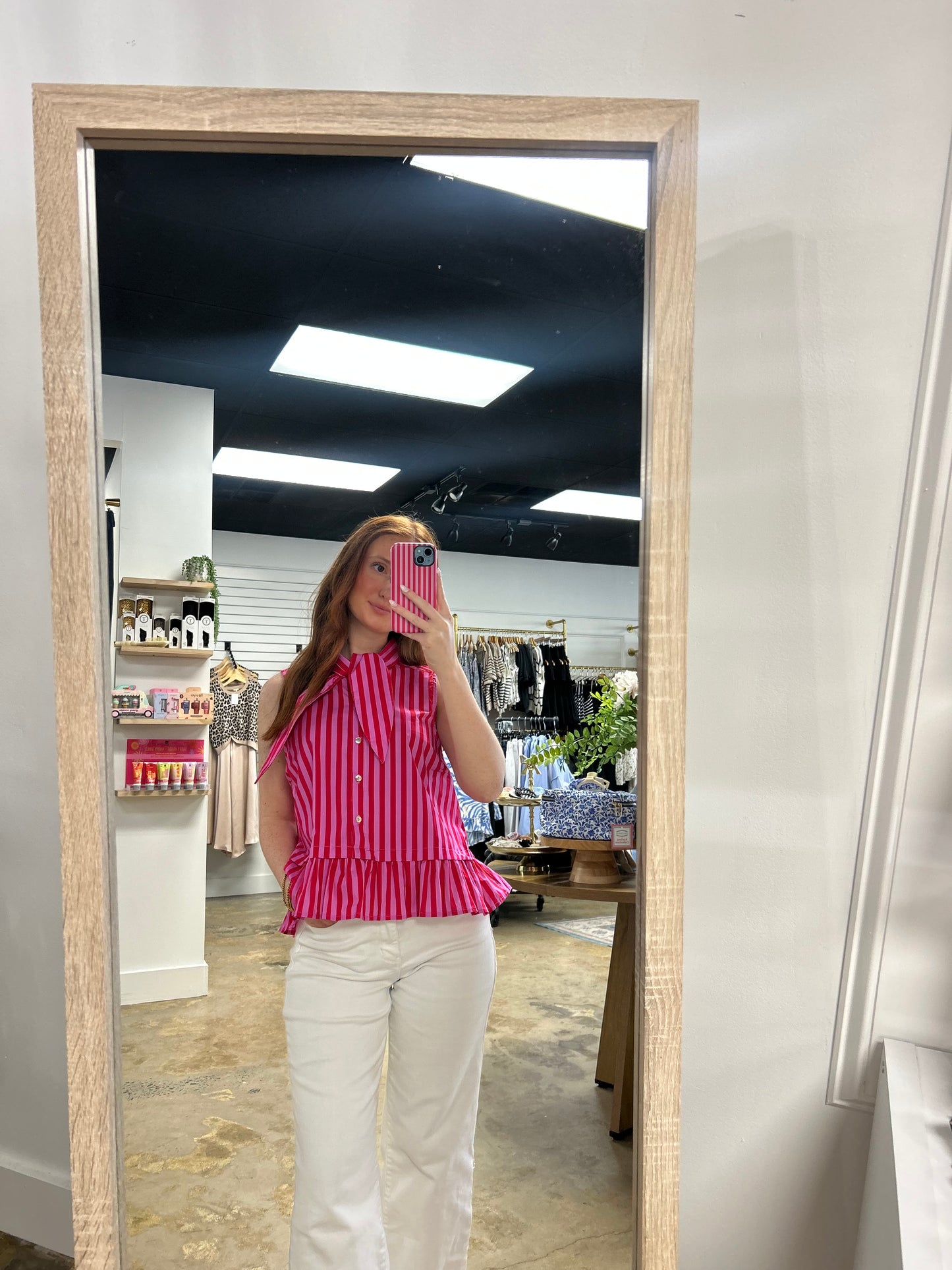 Sweet Stripe Tie Neck Peplum Top