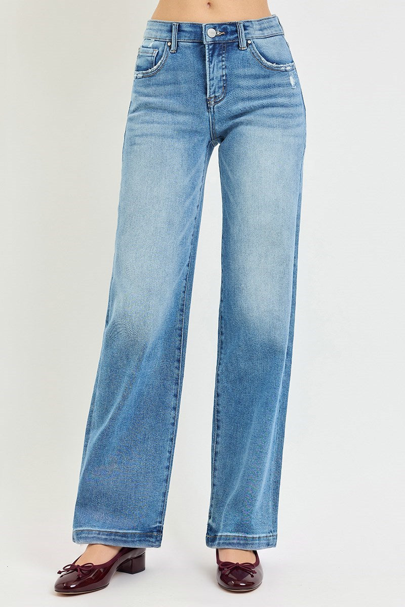 Easy Fit Distressed Wide Leg Jeans